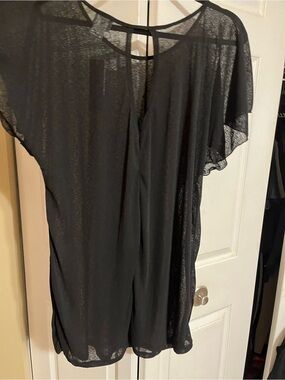 Lightweight Black Sheer Swim Coverup with Keyhole Back